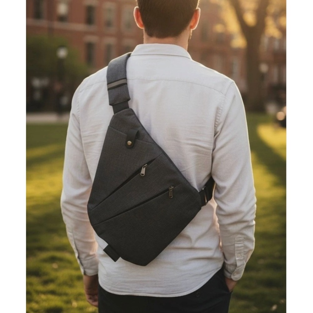 WANDER+ Heather Grey Black Crossbody Anti-Theft Adjustable Strap Travel Bag NEW